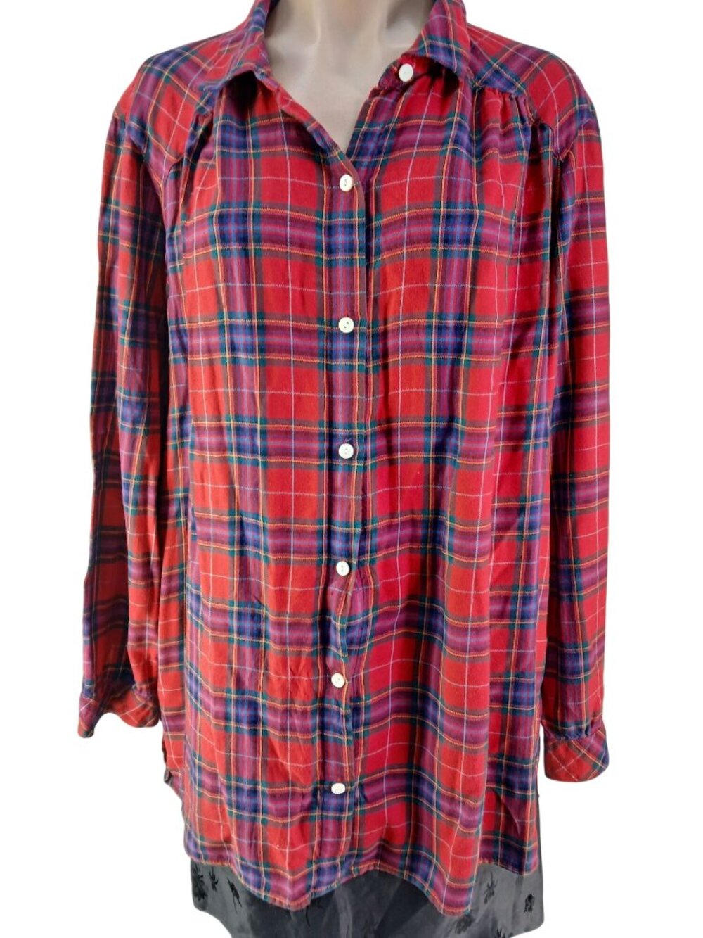 J. Jill Womens Red Plaid Button Up Shirt Long Sleeves Size 2X Relaxed Flannel